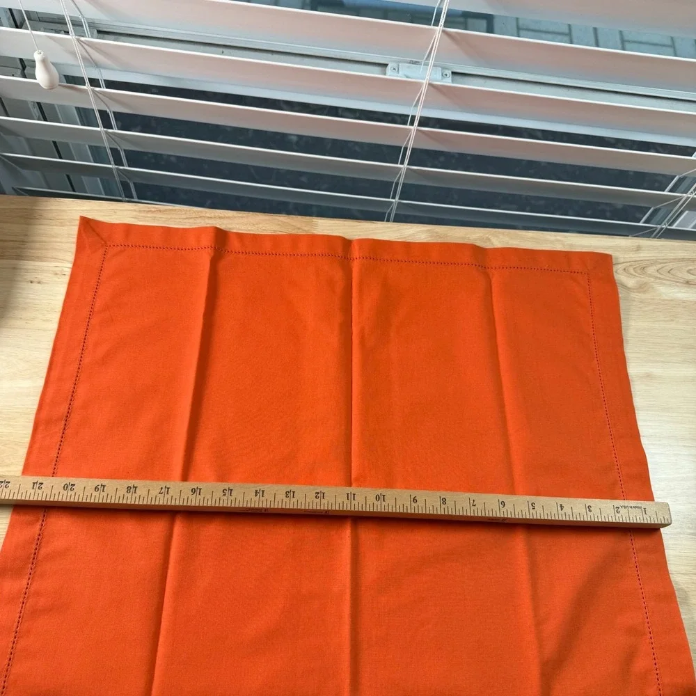 Banana Republic Bright Orange Hemstitch Dinnerware Table Napkins Cotton Set of 6